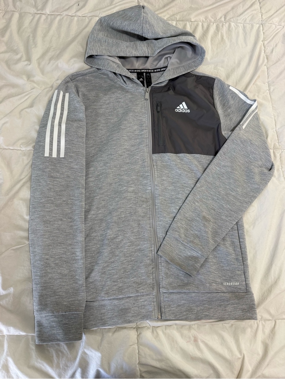 adidas Grey Hooded Performance Full-Zip Jacket with Chest Panel